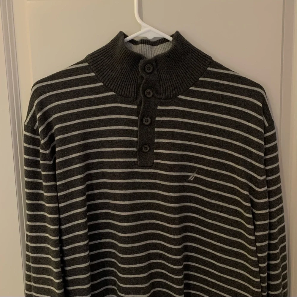 Nautica mens long sleeve striped pullover Henley sweater | size Extra Large